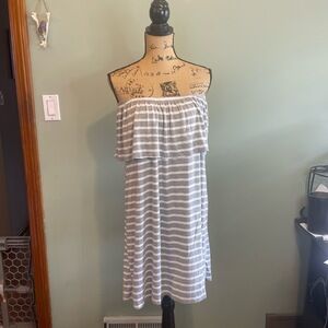 NWT Primi Womens Striped Summer Beach Vacation Strapless Casual Dress Grey Large